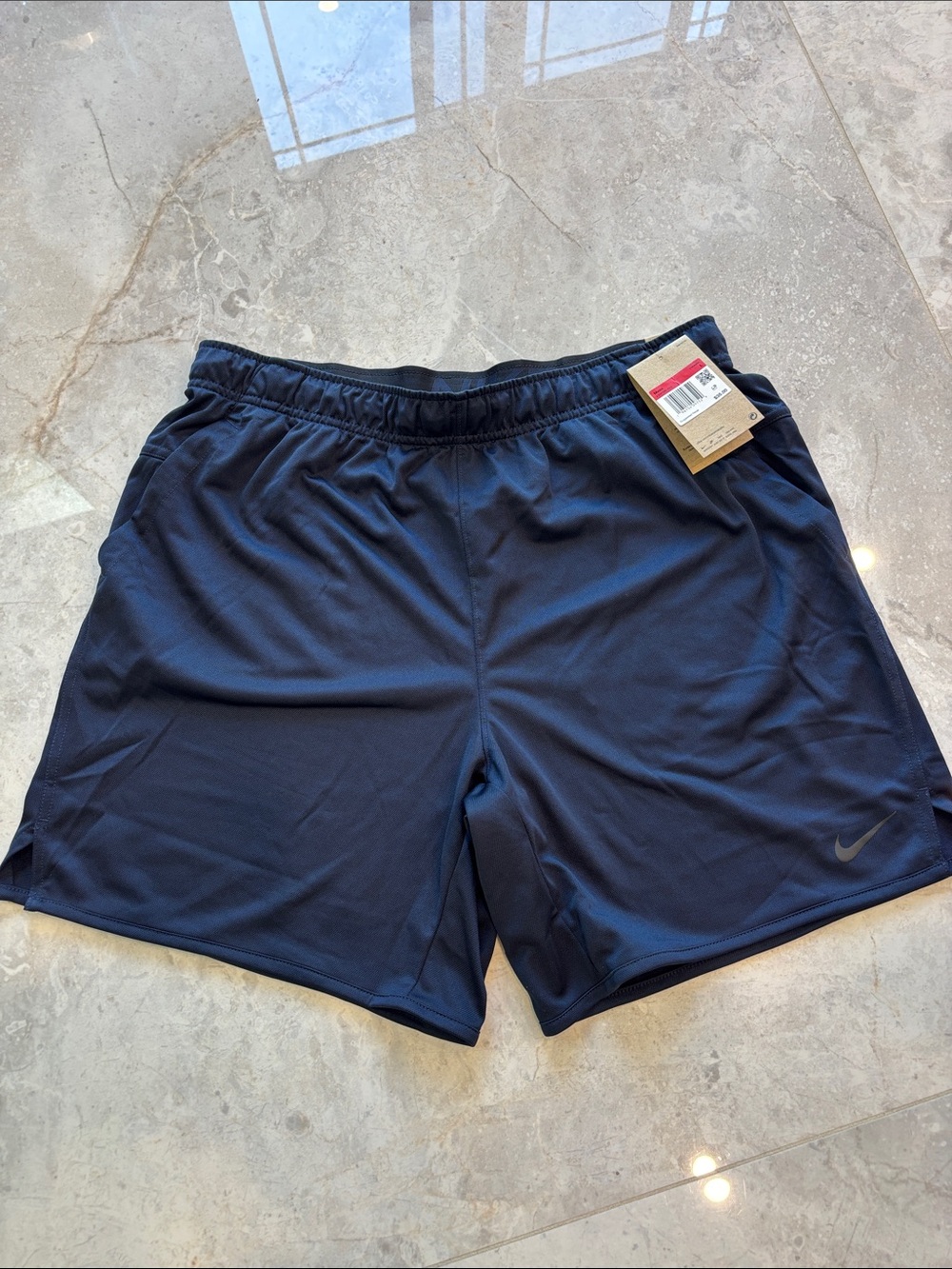 Nike Men’s Navy Blue Athletic Shorts with Small Swoosh